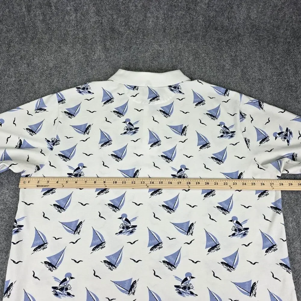 Polo Ralph Lauren Shirt Mens 2XLT White Sailboat Polo Bear AOP Mesh Nautical